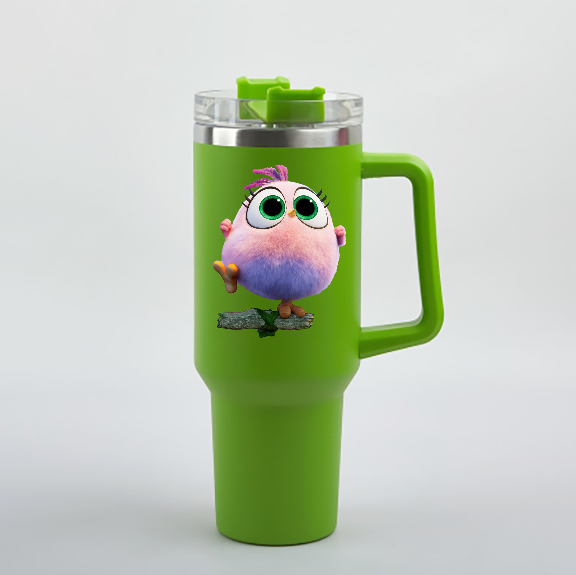 （画像用） Angry Birds アングリーバード 1200mL車用タンブラー - クリスタルステッカー（プラスチックストロー付き）